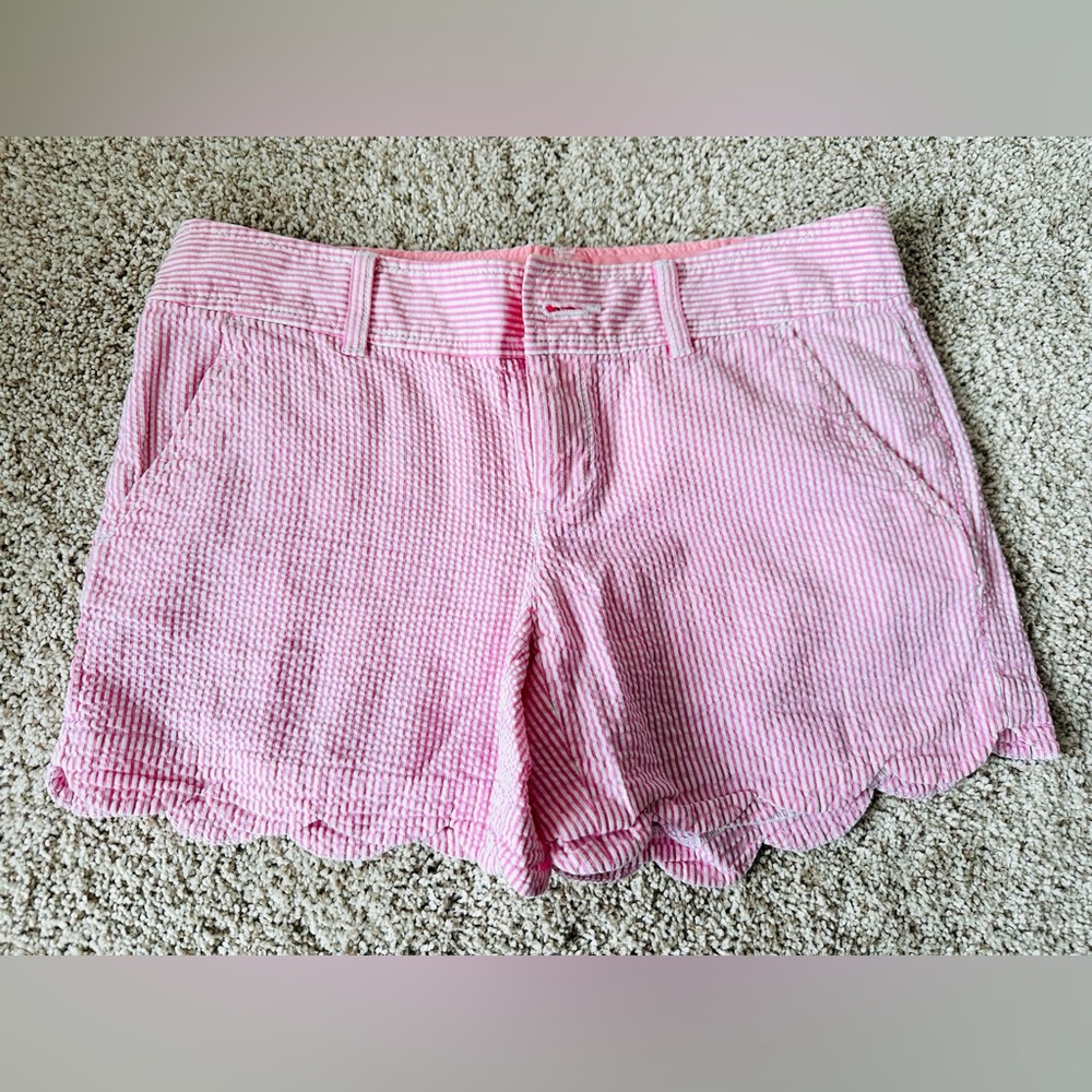 Lilly Pulitzer Womens Shorts Pink Buttercup Seersucker Low Rise 5" Inseam